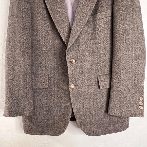 Stonehaven Mens Brown Herringbone Wool Blazer 2-Button USA Made Size 42R flaw - Picture 6 of 16